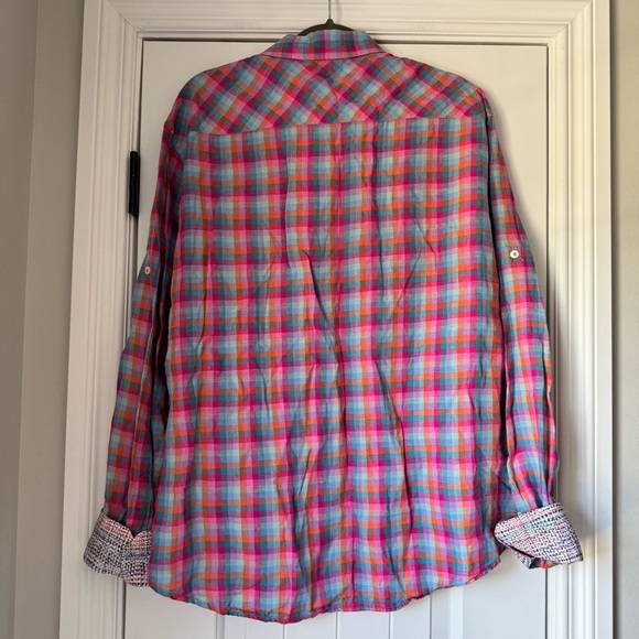 Bugatchi  mens 💯 Linen Multicolored Long‎ sleeve shirt Preppy Classic - Picture 4 of 7